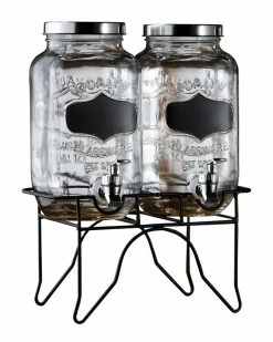 Jay Imports Jay Import Blackboard 0.8 Gal Double Beverage Dispenser With Stand Home Bar Carts & Accessories