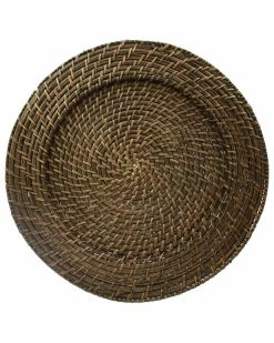 Jay Imports Set Of 4 Brown Rattan Round Chargers Home Dinnerware