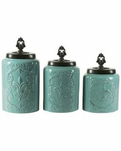 Jay Imports Jay Import Blue Antique Set Of 3 Canisters Home Kitchen & Pantry Storage