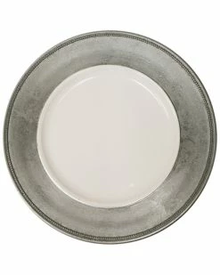Jay Imports Jay Import Silver Leaf New Rim Set Of 4 White Chargers Home Dinnerware