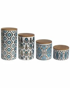 Jay Imports Jay Import Blue/Gold Set Of 4 Canisters Home Dinnerware