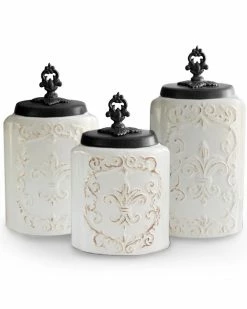 Jay Imports American Atelier White Antique 3pc Canister Set Home Decorative Items & Frames