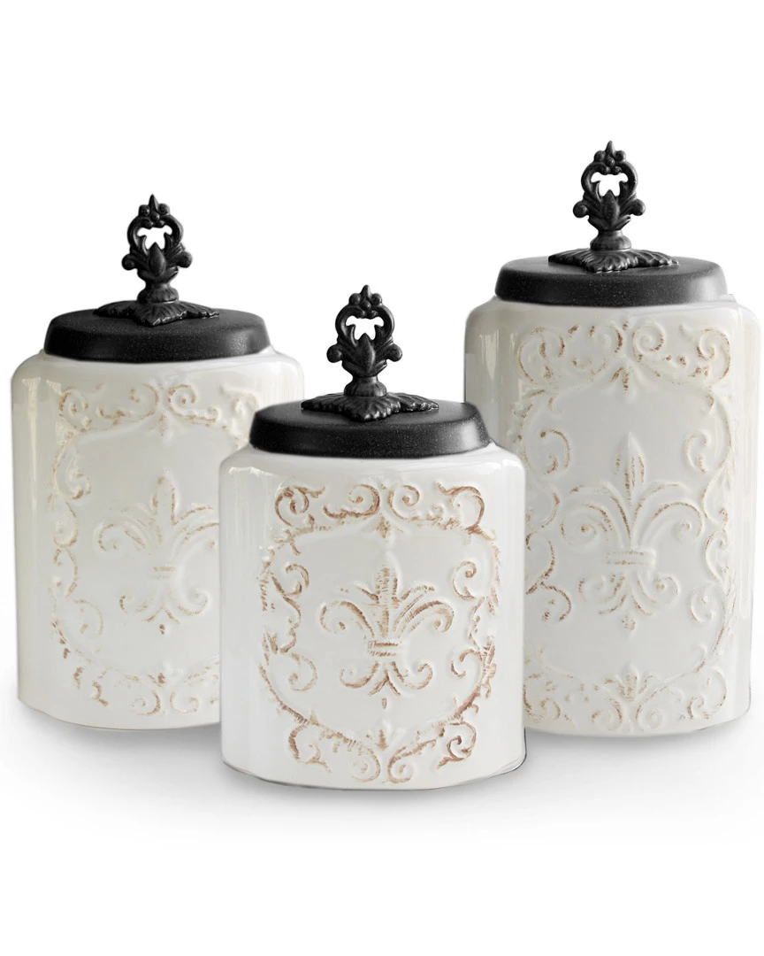 Jay Imports American Atelier White Antique 3pc Canister Set Home Decorative Items & Frames